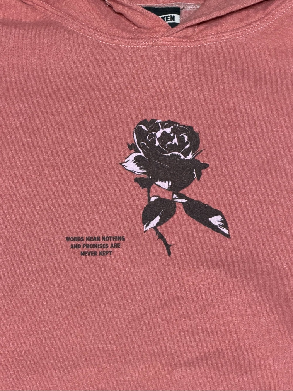 Men's Broken Promises Hoodie with Rose Graphic - Dusty Rose - Picture 3 of 8